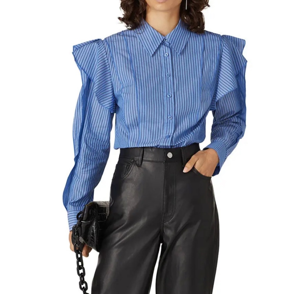 Koche striped ruffle button down
